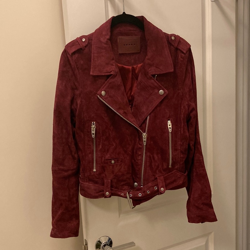 BlankNYC burgundy suede moto jacket